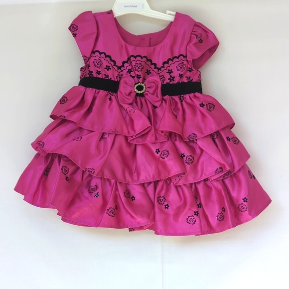 JONA MICHELLEToddler Girl's Fuchsia & Black Ruffles Holiday/Party Dress, 6M